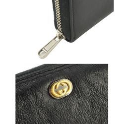 GUCCI Interlocking G Round Long Wallet Leather Black 575988 Silver Gold Hardware