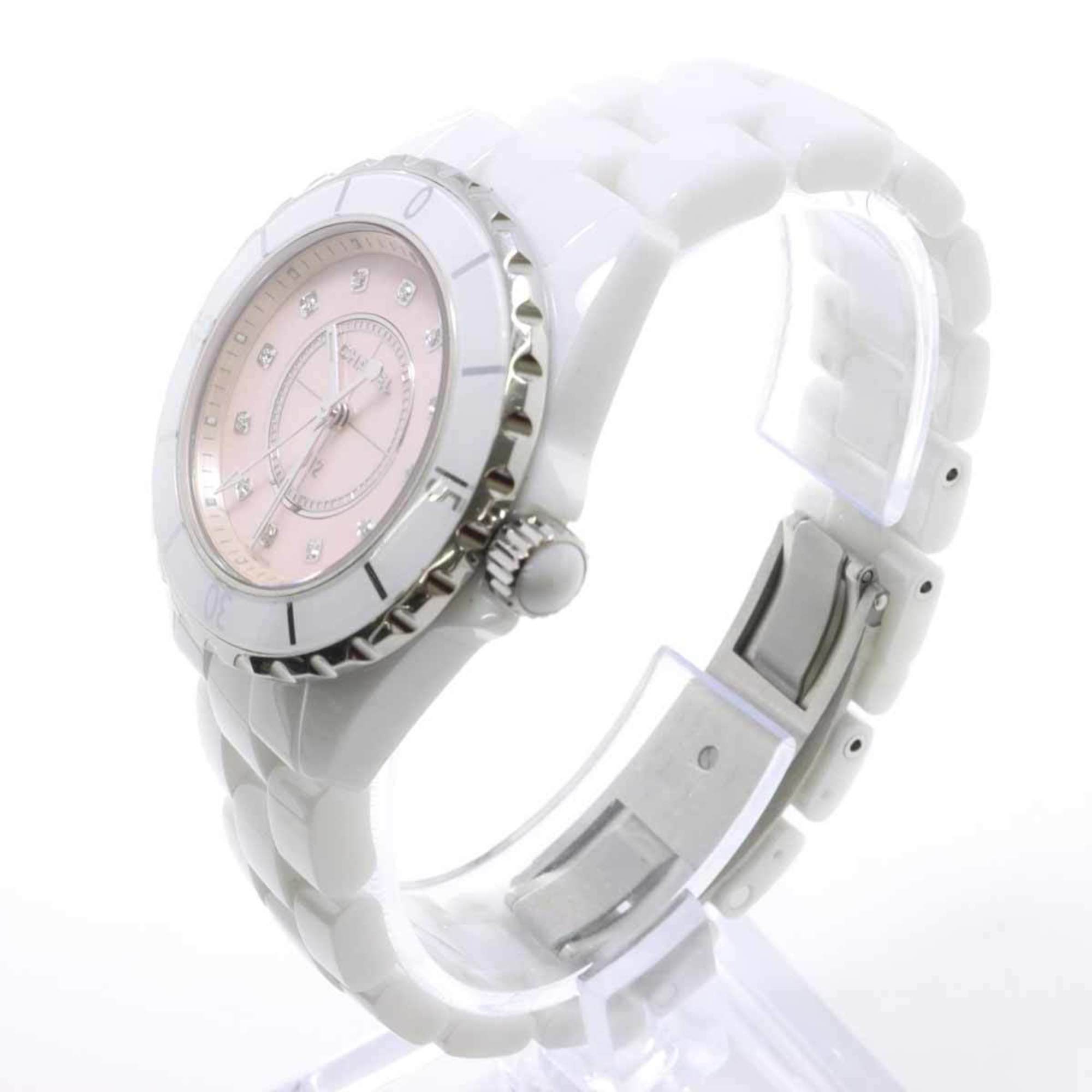 CHANEL J12 33mm H5513 World 1200 Limited Ladies Watch 12P Diamond Pink Shell Dial White Ceramic Quartz