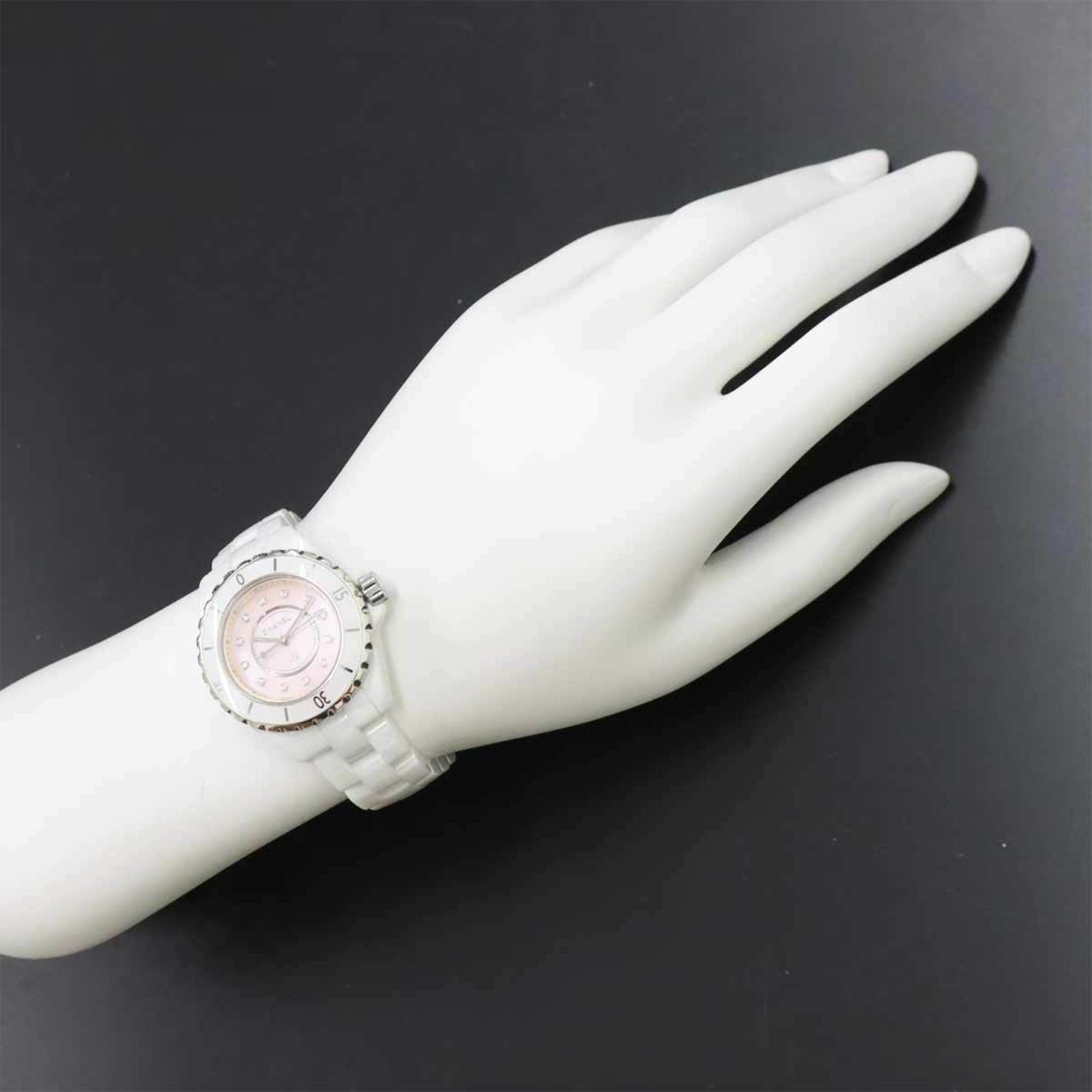 CHANEL J12 33mm H5513 World 1200 Limited Ladies Watch 12P Diamond Pink Shell Dial White Ceramic Quartz