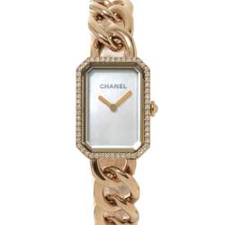 CHANEL Premiere Ladies Watch Diamond Bezel White Shell Dial K18 Beige Gold Quartz