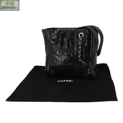CHANEL Deauville Chain Leather Black Silver Hardware Bag
