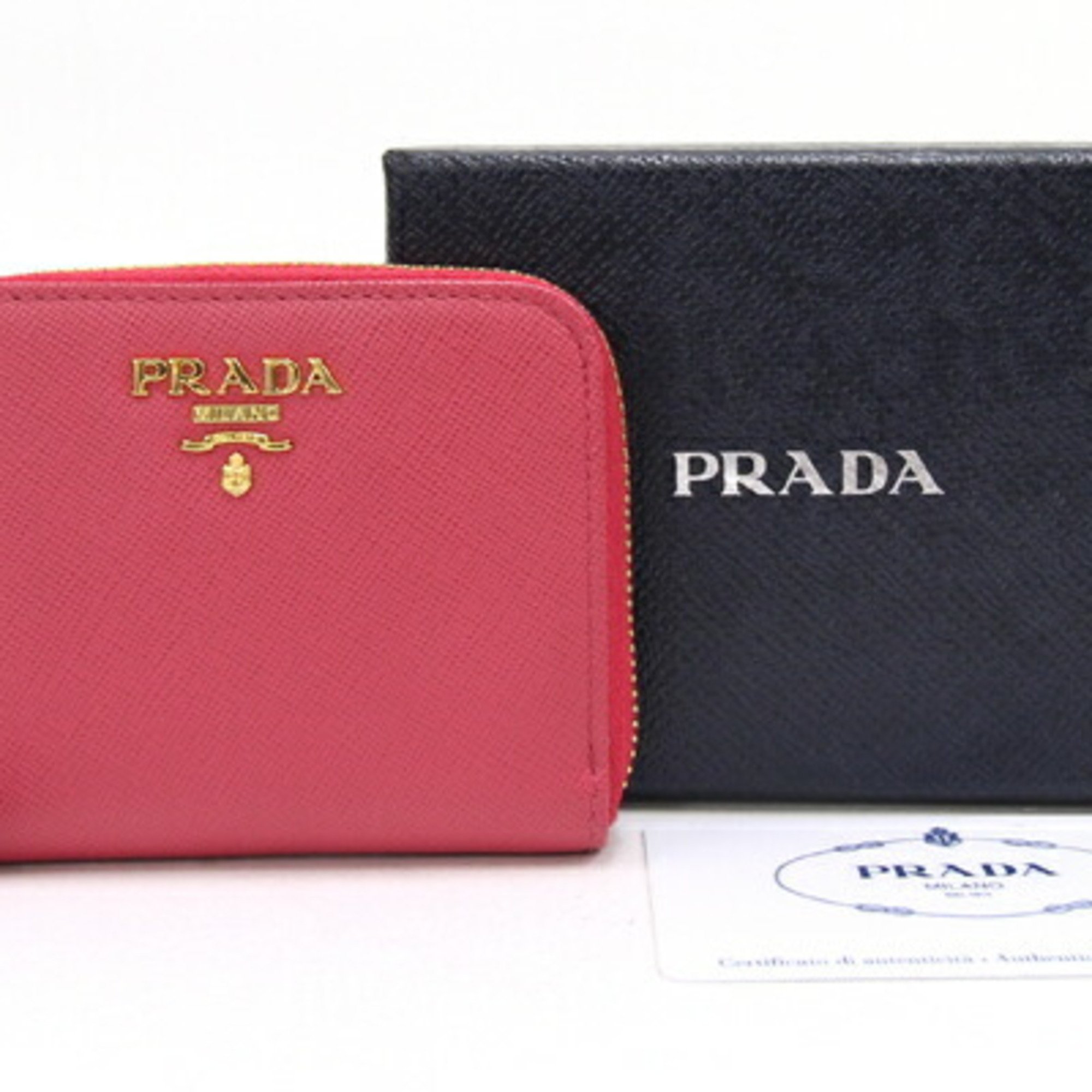 Prada Coin Case 1MM268 Pink Leather Wallet Round Ladies PRADA