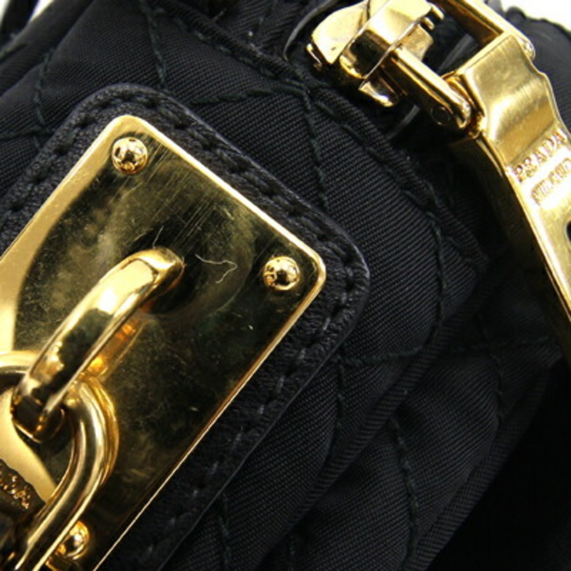 Prada Shoulder Bag Black Nylon Leather Pochette Crossbody Quilted Women's PRADA