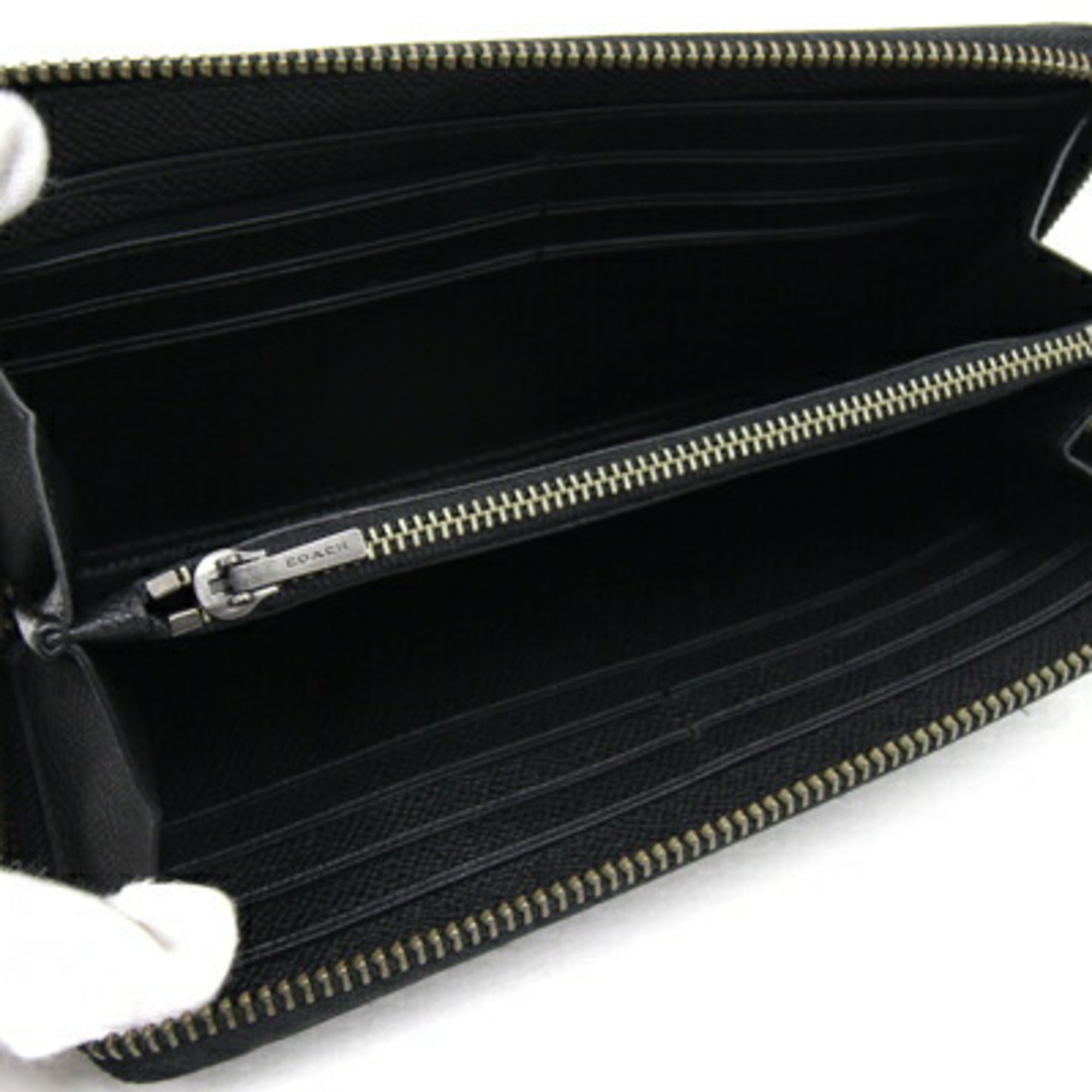Coach Round Long Wallet Deposted Signature Accordion Zip F58113 Black Leather Women Men COACH