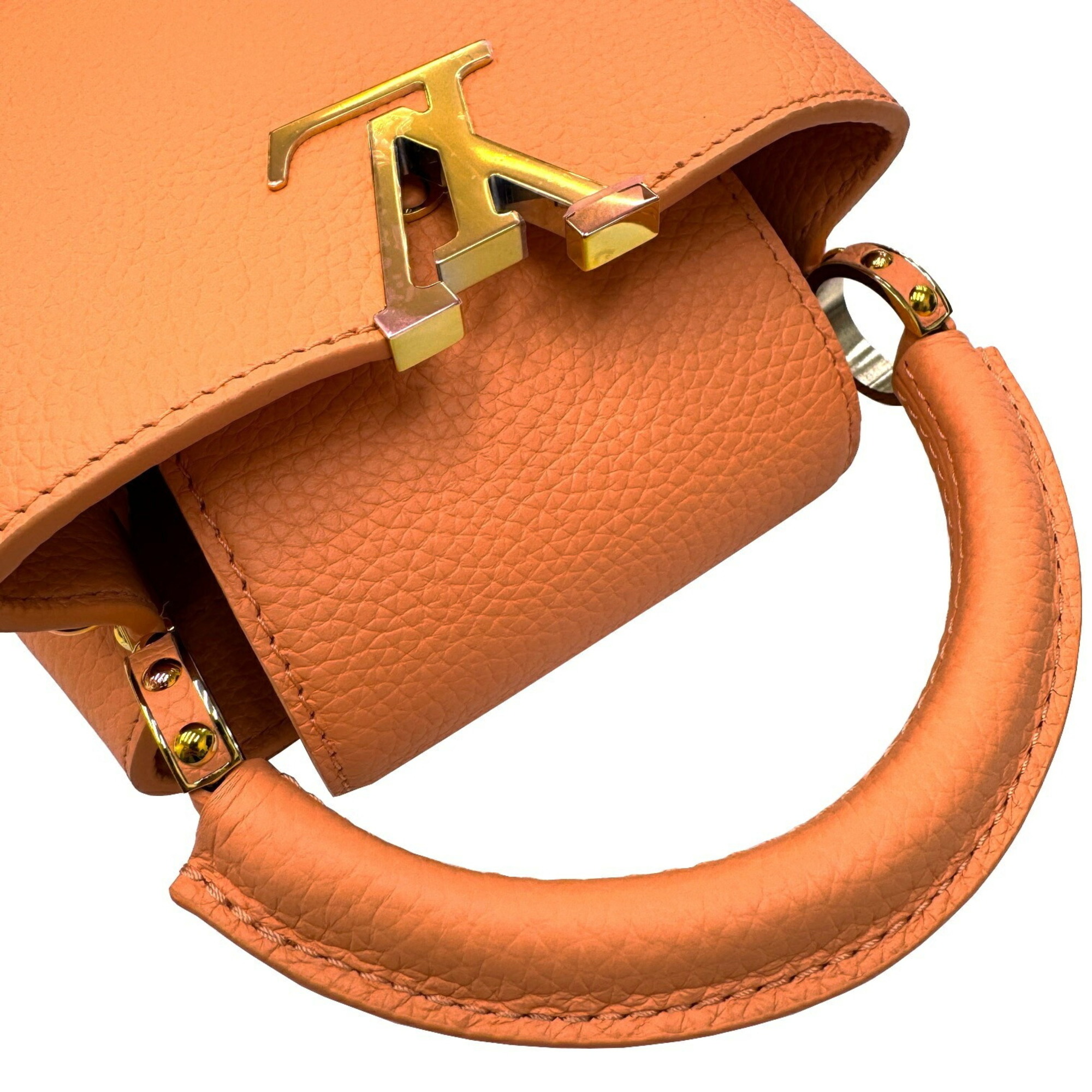 LOUIS VUITTON Capucines MINI M22606 RFID IC Chip Taurillon Leather Handbag Shoulder Bag Pink Orange Ladies