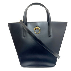 Cartier Panther Shoulder Bag Black Leather Handbag Ladies