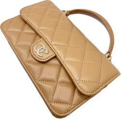 CHANEL Chanel Matelasse Phone Shoulder Bag Chain Lamb Beige Compact Handbag Ladies
