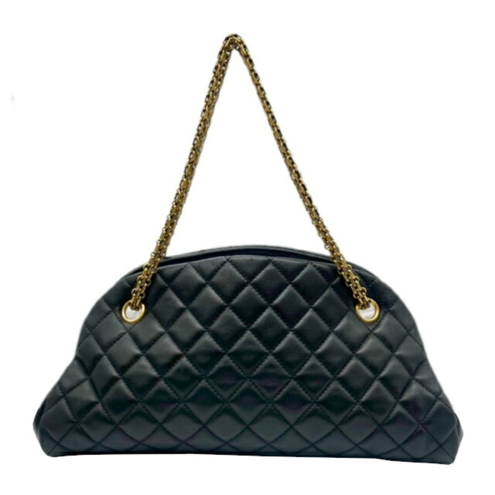 CHANEL Mademoiselle Bowling Bag Shoulder Handbag Lambskin Black No. 15 Chain Coco Mark Quilted Ladies