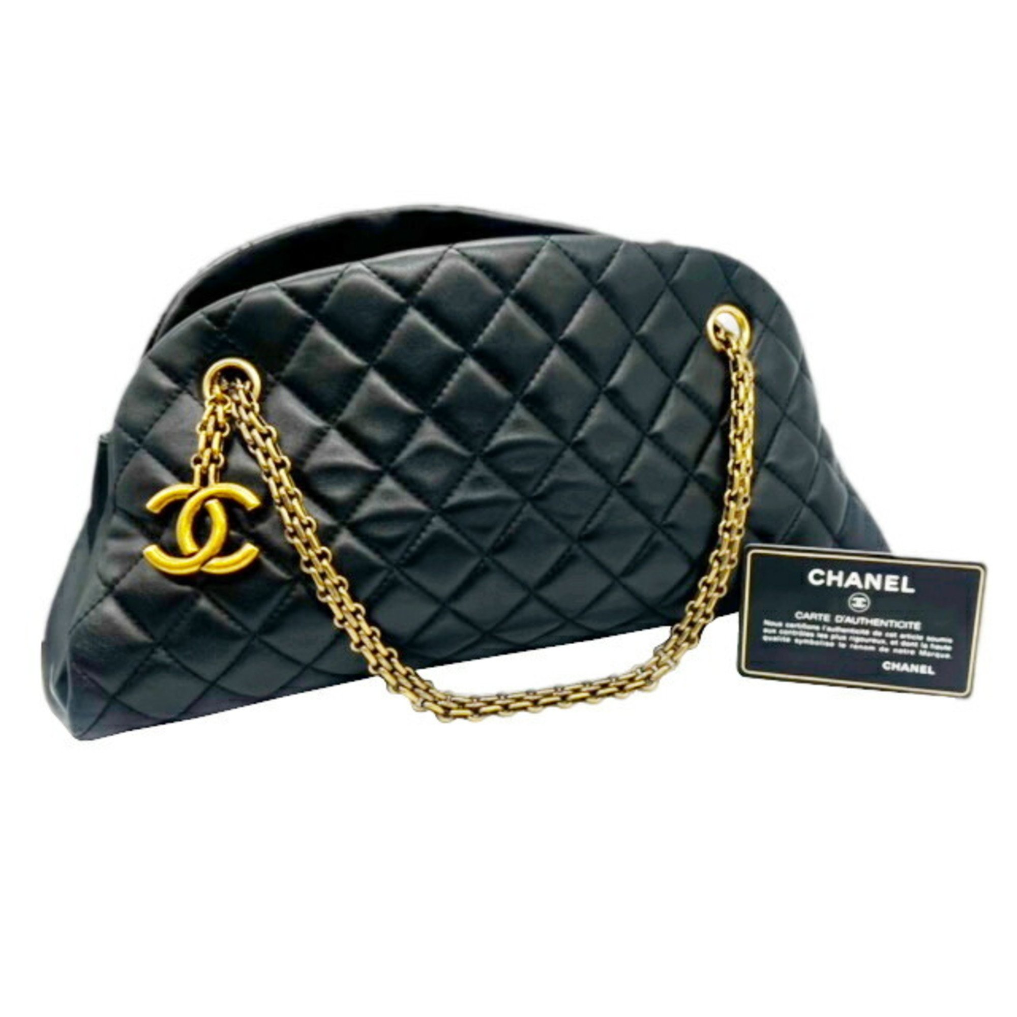 CHANEL Mademoiselle Bowling Bag Shoulder Handbag Lambskin Black No. 15 Chain Coco Mark Quilted Ladies