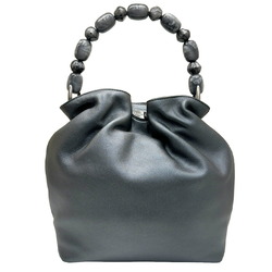 CHRISTIAN DIOR Maris Pearl Stone Handbag Leather Gray Ladies