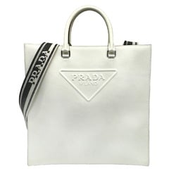 PRADA Embossed Triangle Tote Bag Shoulder 2VG084 Handbag Ivory Women's Men's