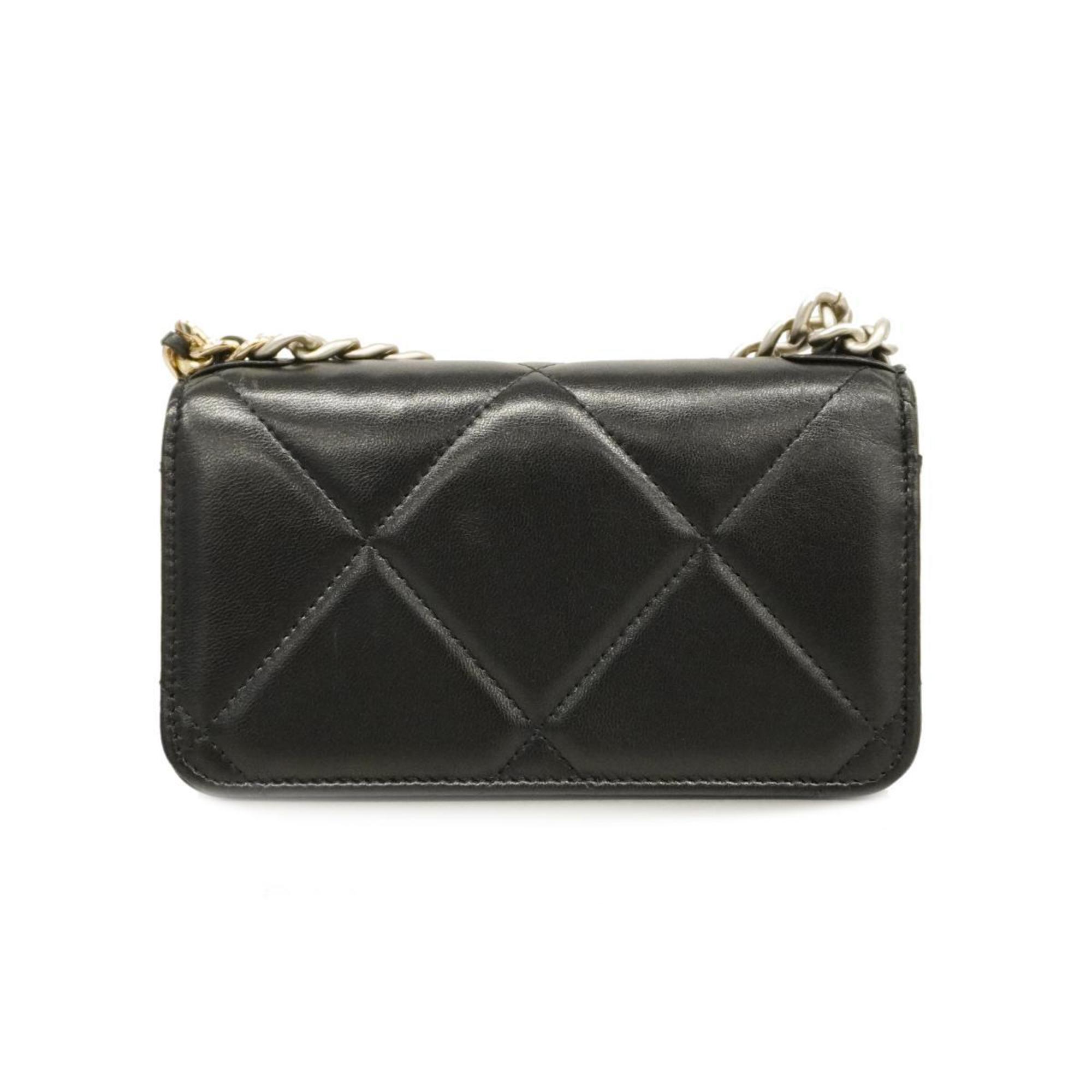 Chanel Shoulder Wallet 19 Chain Lambskin Black Ladies