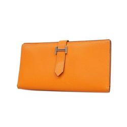 Hermes long wallet Bear Souffle □J engraved Vaux Epson Orange Men's Women's