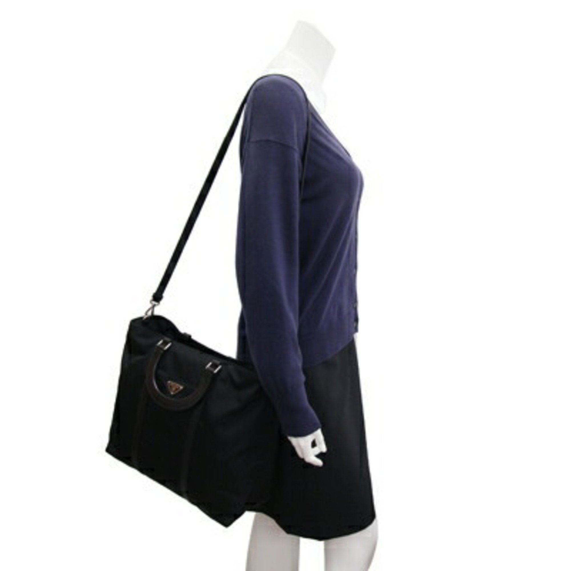 Prada Handbag B1057M Black Nylon Leather Shoulder Bag Triangle Tote Ladies Men PRADA