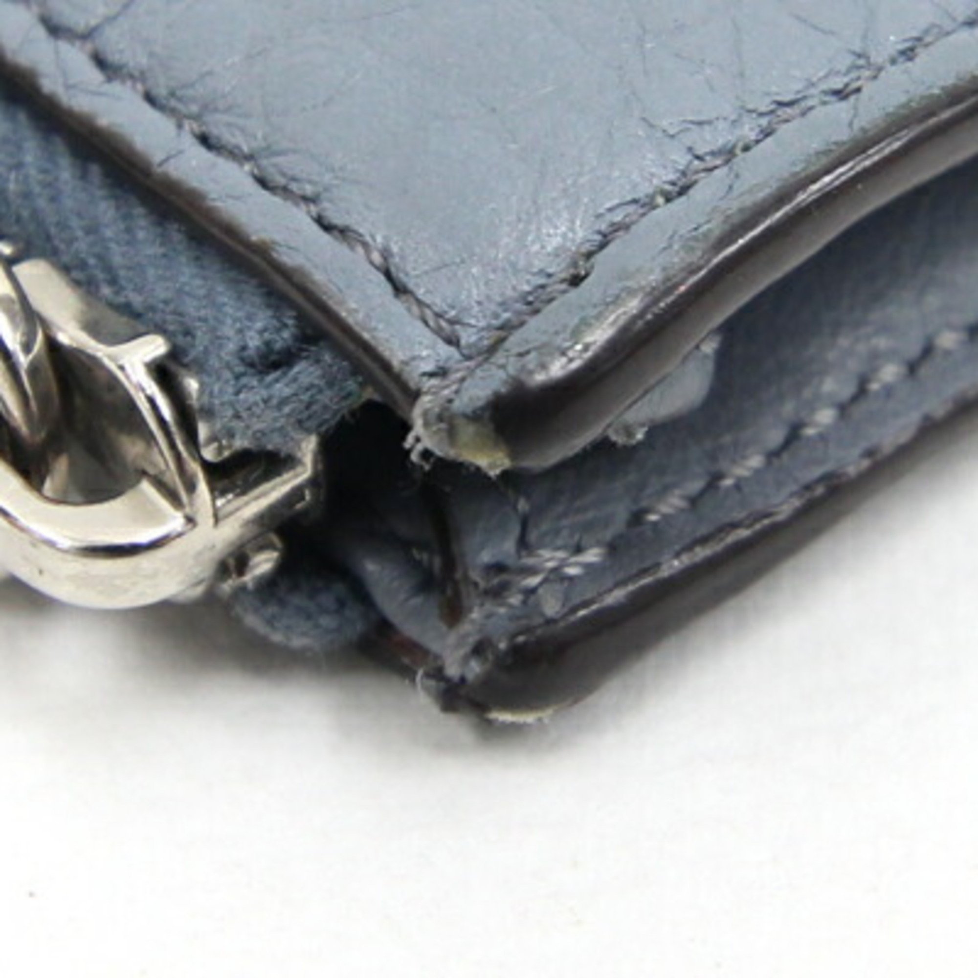 FENDI Coin Case Peekaboo Selleria 8AP161 Blue Gray Leather Card Holder Key Ring Wallet Women's