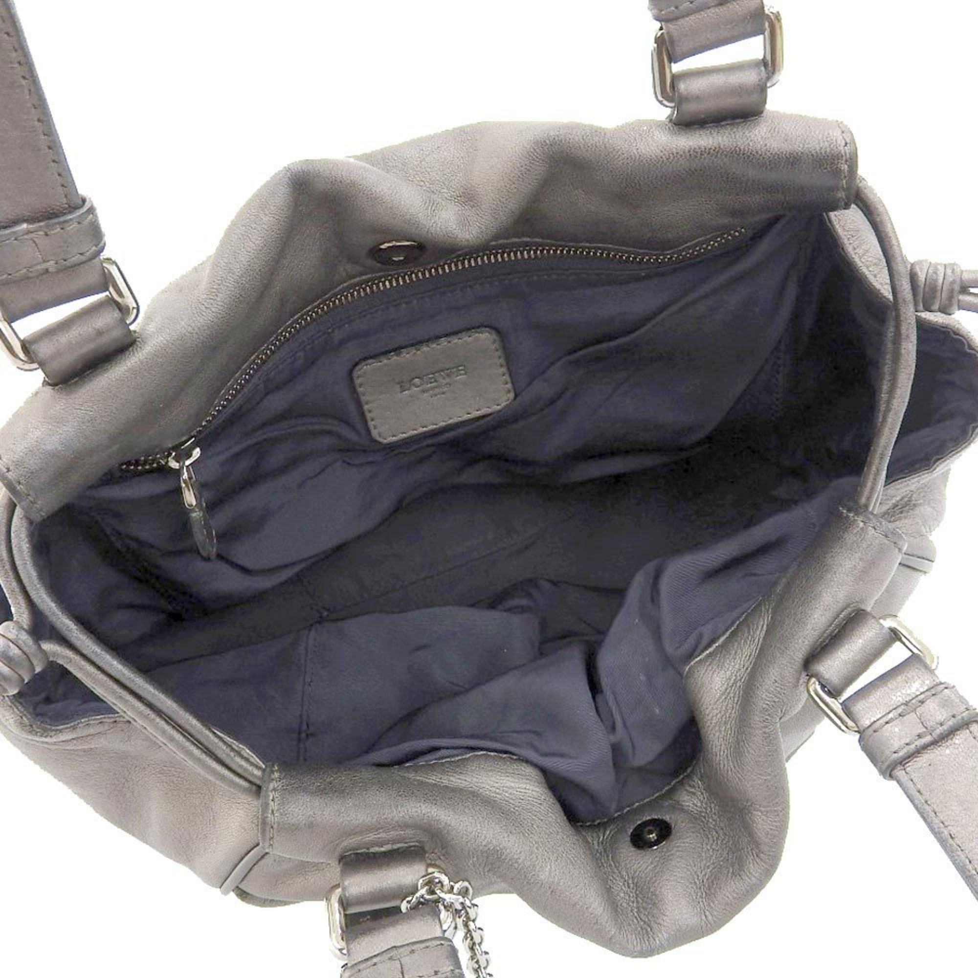 LOEWE Anagram Handbag Leather Metallic Gray