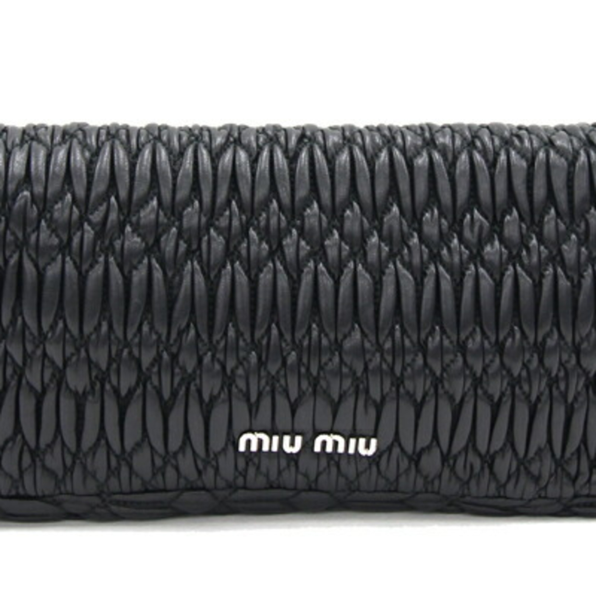 Miu Miu Miu Shoulder Bag Matelasse Nappa Crystal RP0233 Black Leather Clutch Gathered Bijou Women's MIUMIU
