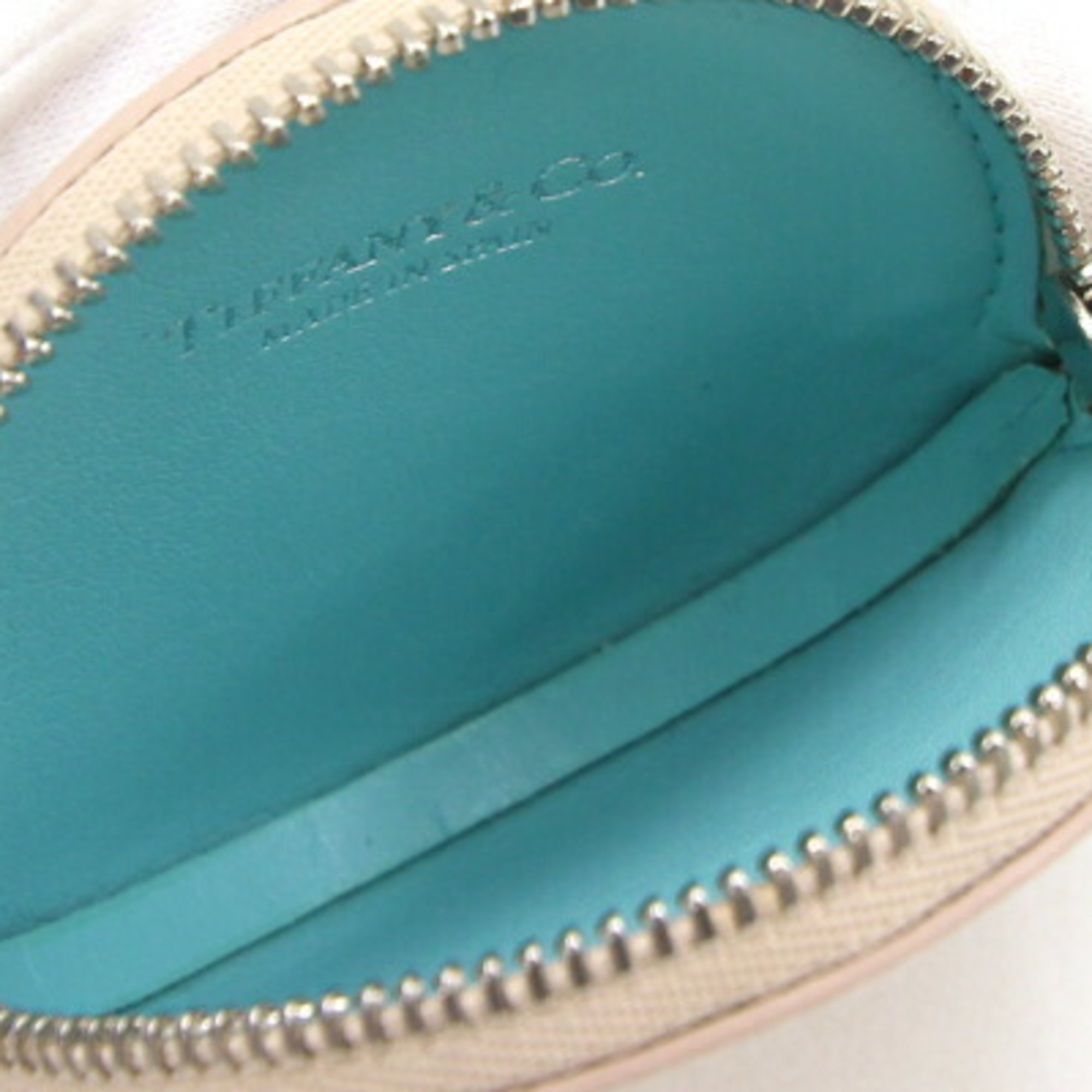 Tiffany Coin Case Ivory Leather Purse Pouch Round Women's TIFFANY&Co.
