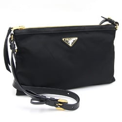 Prada Shoulder Bag 1BH050 Black Nylon Leather No Gusset Triangle Ladies PRADA