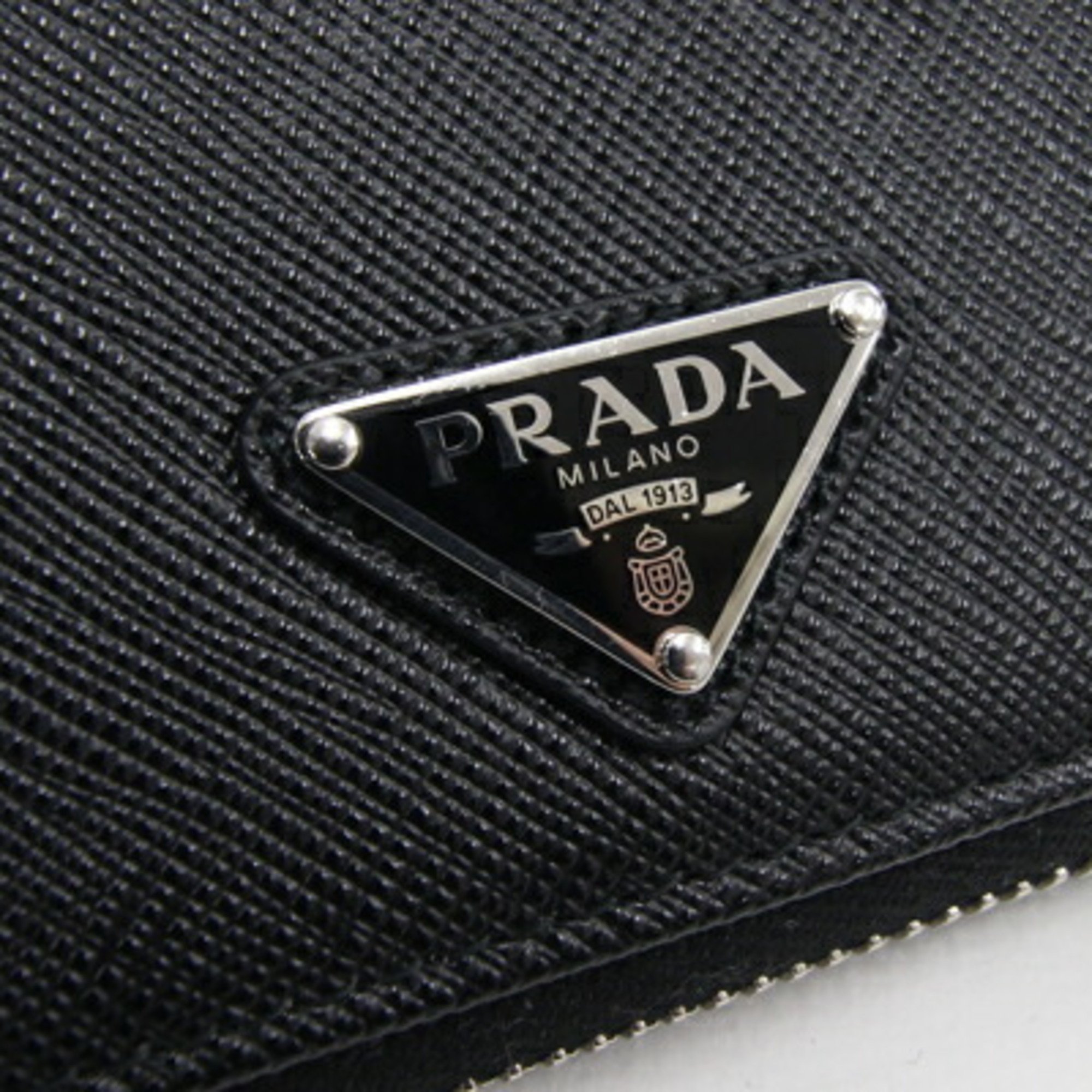 Prada Round Long Wallet 2ML051 Black Leather Organizer with Strap Men's Women's PRADA