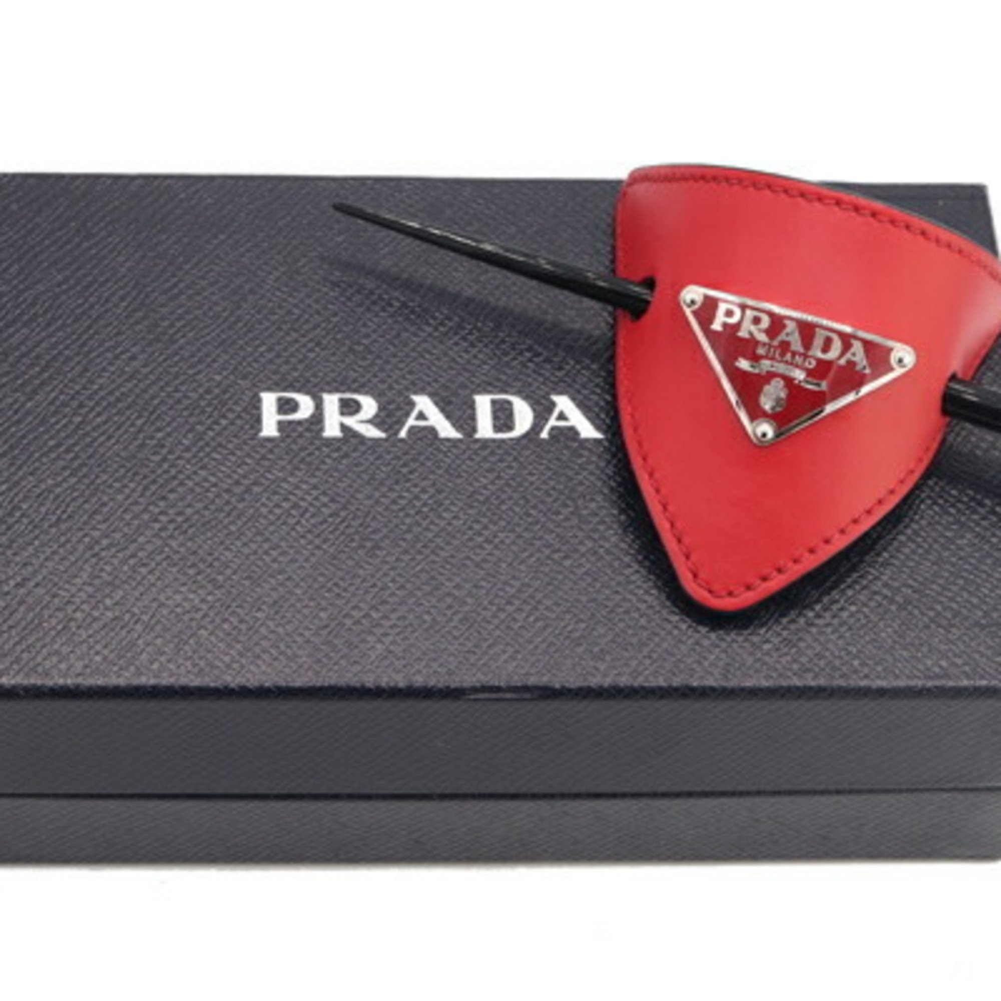 Prada Hair 1IF004 Red Leather Hairpin - Head Accessory Ladies Barrette PRADA