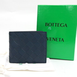 Bottega Veneta Bifold Wallet Intrecciato Navy Leather Compact Men's BOTTEGA VENETA