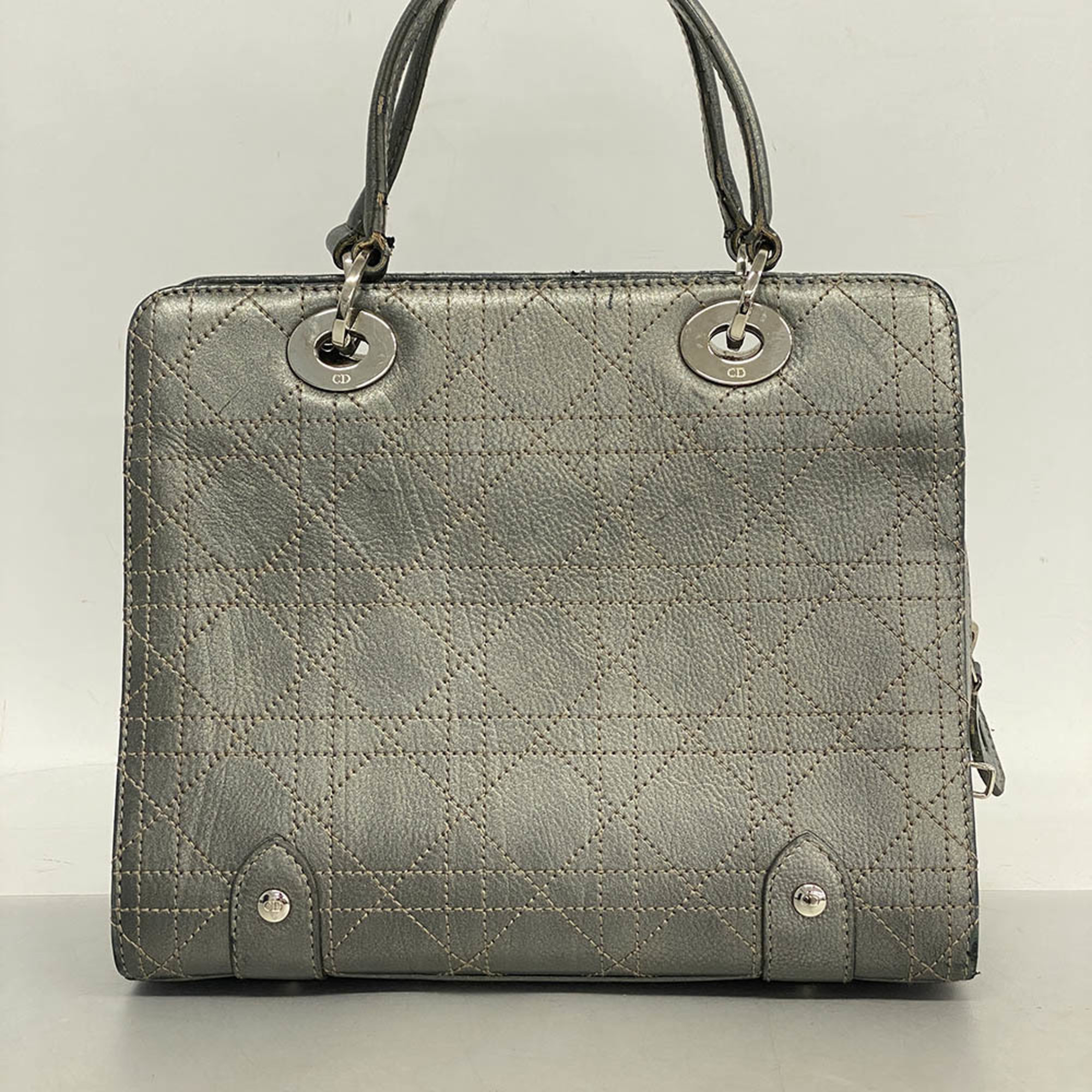 Christian Dior Handbag Cannage Lady Leather Gray Ladies