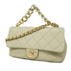 Chanel Handbag Matelasse Chain Shoulder Lambskin Light Gray Champagne Women's