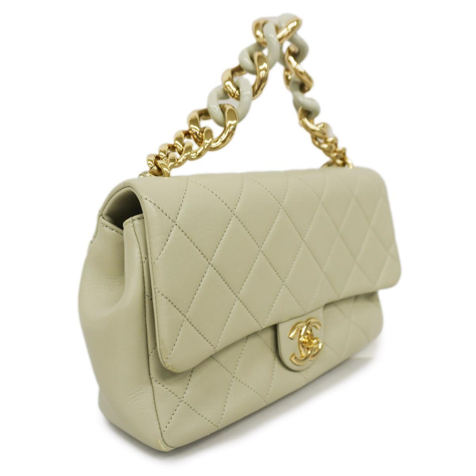 Chanel Handbag Matelasse Chain Shoulder Lambskin Light Gray Champagne Women's