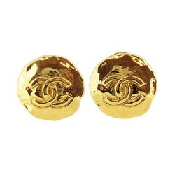 Chanel earrings here mark circle GP plated gold 93P ladies