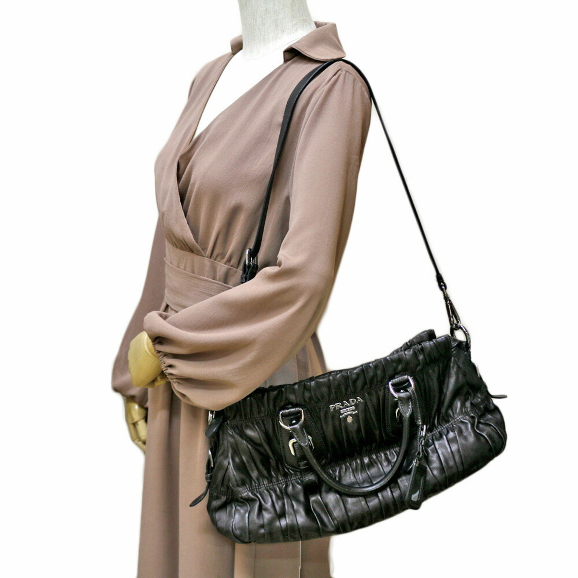 Prada shoulder bag leather black ladies PRADA 2way BRB01000000001355