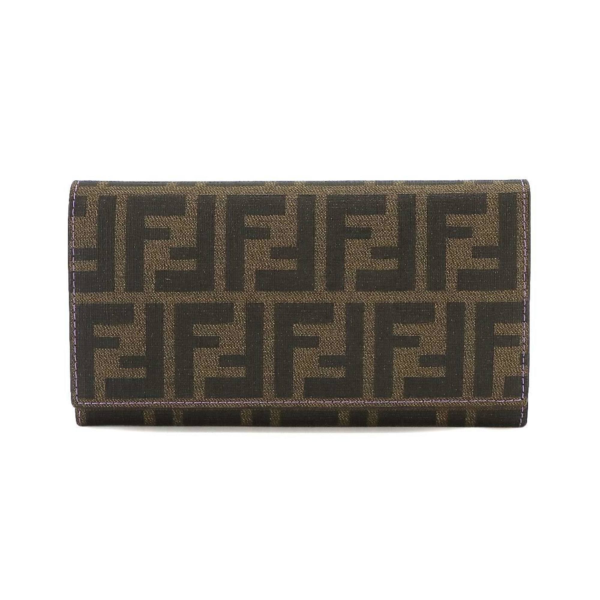 FENDI Fendi Zucca pattern bi-fold long wallet PVC leather brown purple 8M0000 gold metal fittings Wallet