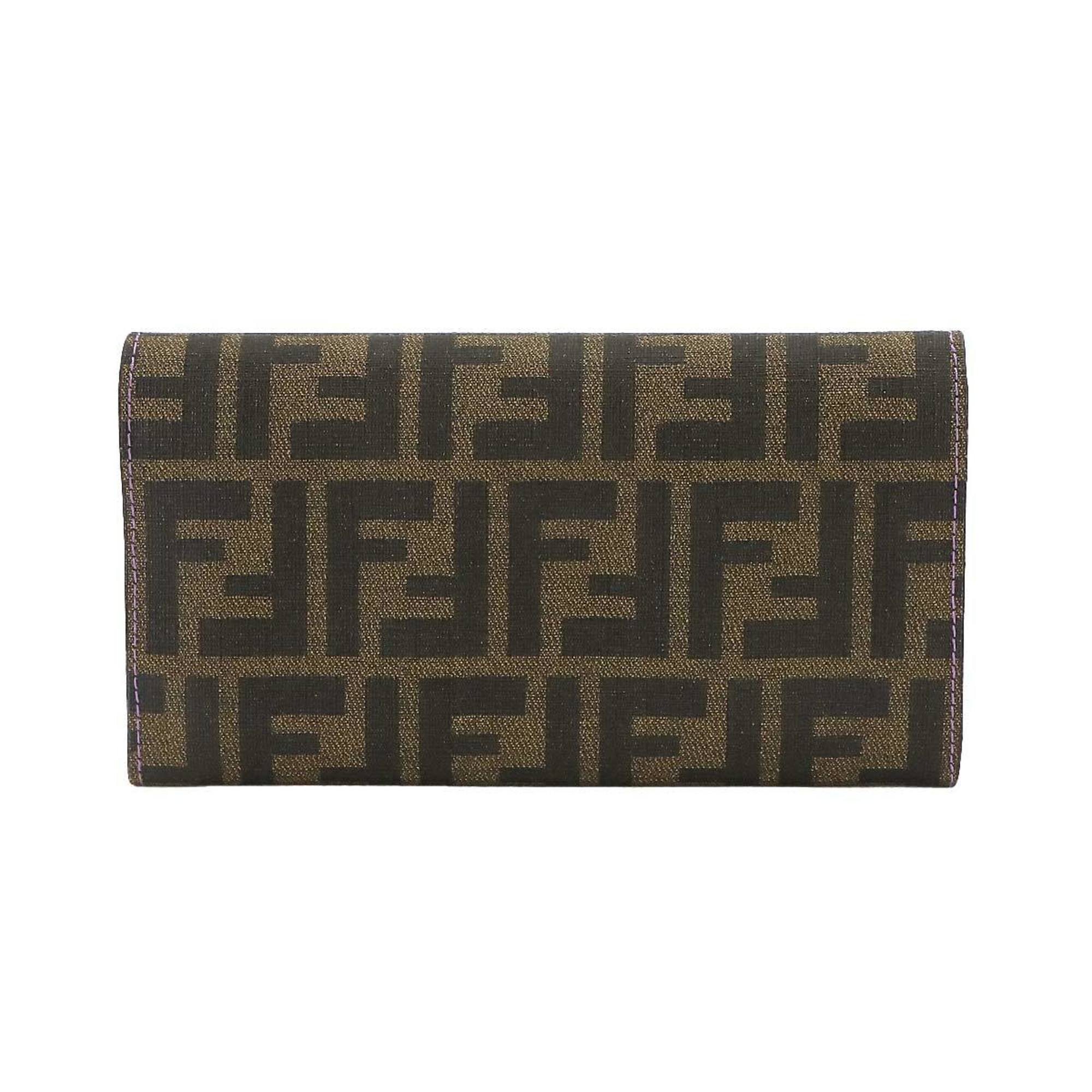 FENDI Fendi Zucca pattern bi-fold long wallet PVC leather brown purple 8M0000 gold metal fittings Wallet