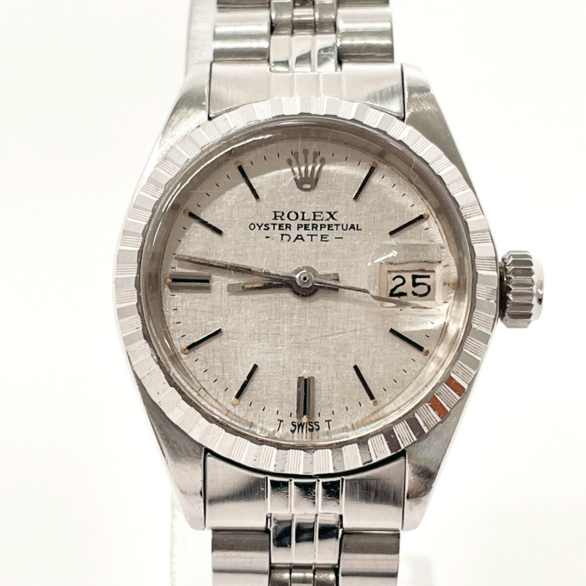 ROLEX Oyster Perpetual Date 6924 (back cover 6919) Watch Stainless Steel Silver Automatic Winding Dial Ladies