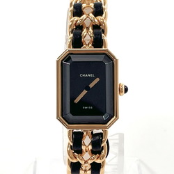 CHANEL Premiere M size H0001 watch GP leather gold quartz black dial ladies