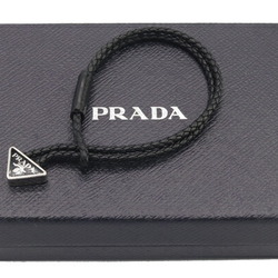 Prada Bracelet Braid Knapper Leather 2IB288 Black Men's Women's Triangle PRADA