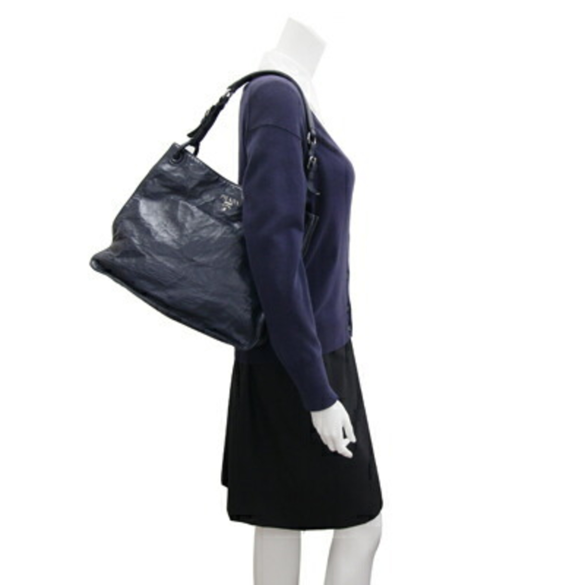 Prada Bag Navy Leather Wrinkle Processing Women's PRADA