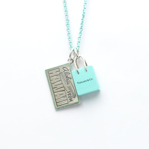 Tiffany Hawaii Limited Charm Shopper Motif Necklace Silver 925 No Stone Men,Women Fashion Pendant Necklace (Blue,Silver)