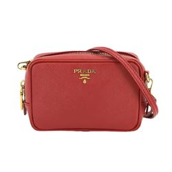 PRADA Shoulder Bag Saffiano Leather Red Gold Hardware