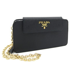 Prada Chain Wallet 1ZH048 Black Leather Round Shoulder Smartphone Women's PRADA