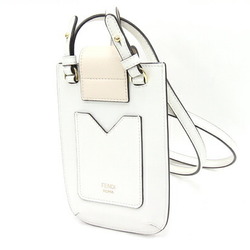 FENDI Smartphone Shoulder FF Diamond Phone Pouch 7AS188 White Leather Case Bag Women's