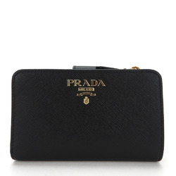 Prada Bifold Wallet 1ML225 Saffiano Leather Black Pink Compact Accessory Ladies PRADA