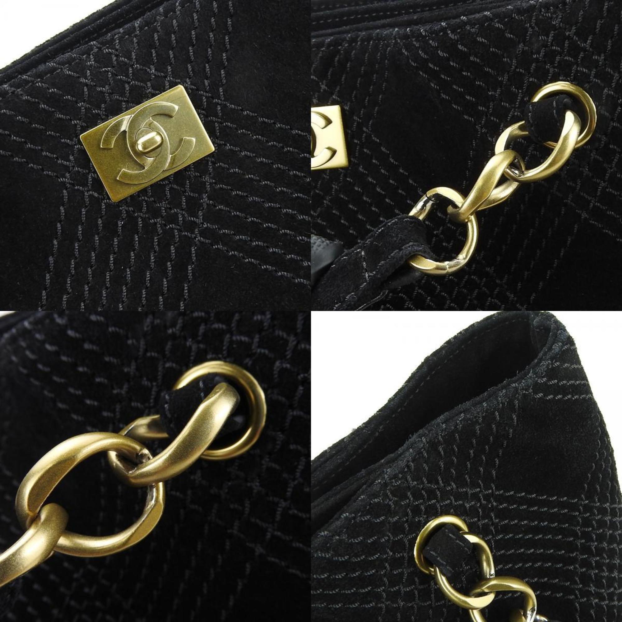 CHANEL Tote Bag Wild Stitch Suede Black Coco Mark Chain Women's