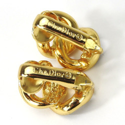 Christian Dior Earrings Metal Rhinestone Gold Black Chain Accessories Women's