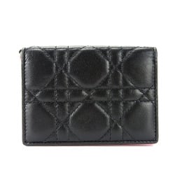 Christian Dior Business Card Holder/Card Case Cannage Leather Black Pink Accessories Women's