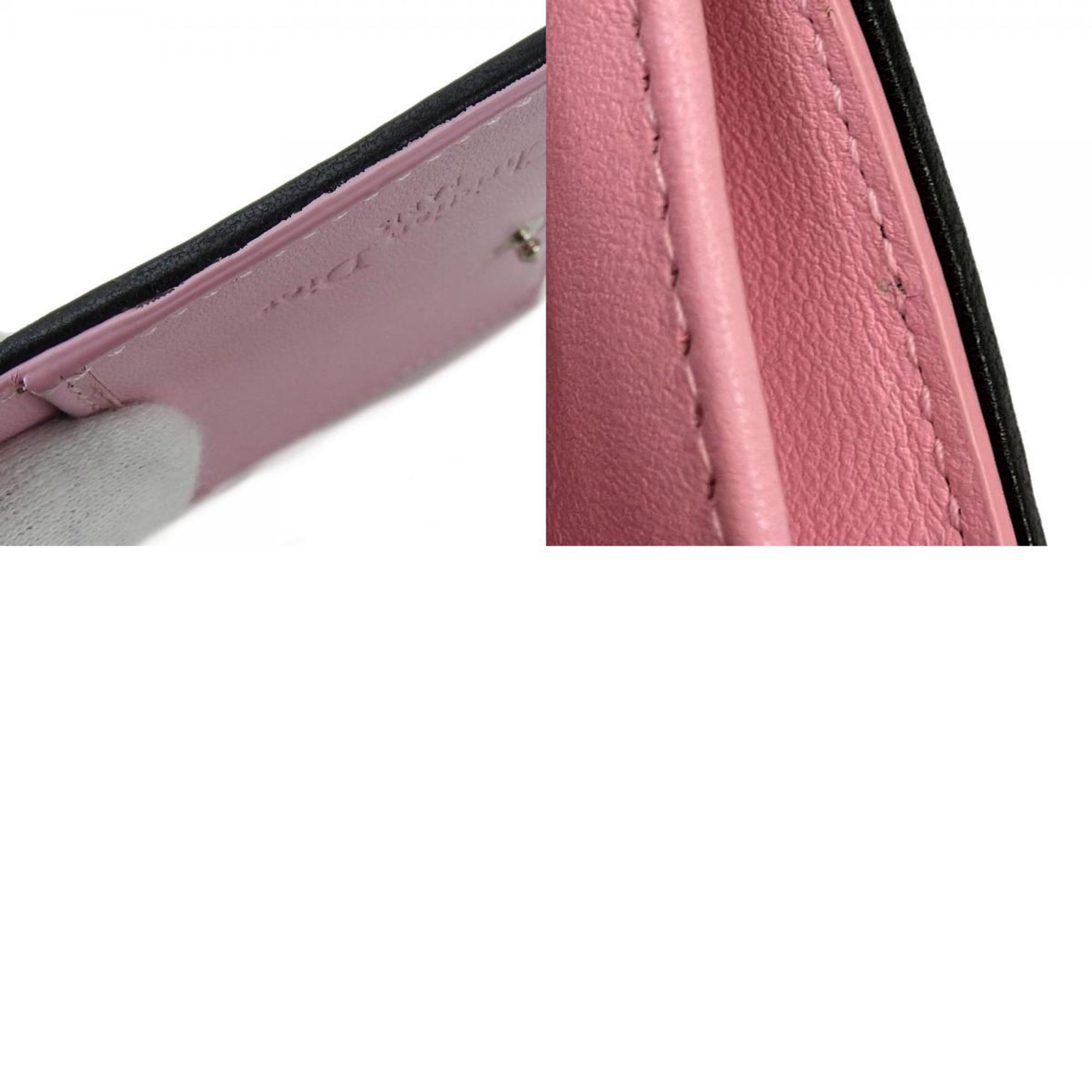 Christian Dior Business Card Holder/Card Case Cannage Leather Black Pink Accessories Women's