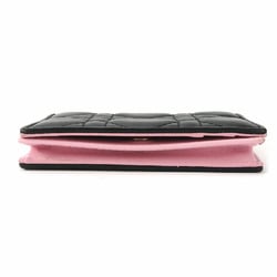 Christian Dior Business Card Holder/Card Case Cannage Leather Black Pink Accessories Women's