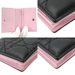 Christian Dior Business Card Holder/Card Case Cannage Leather Black Pink Accessories Women's