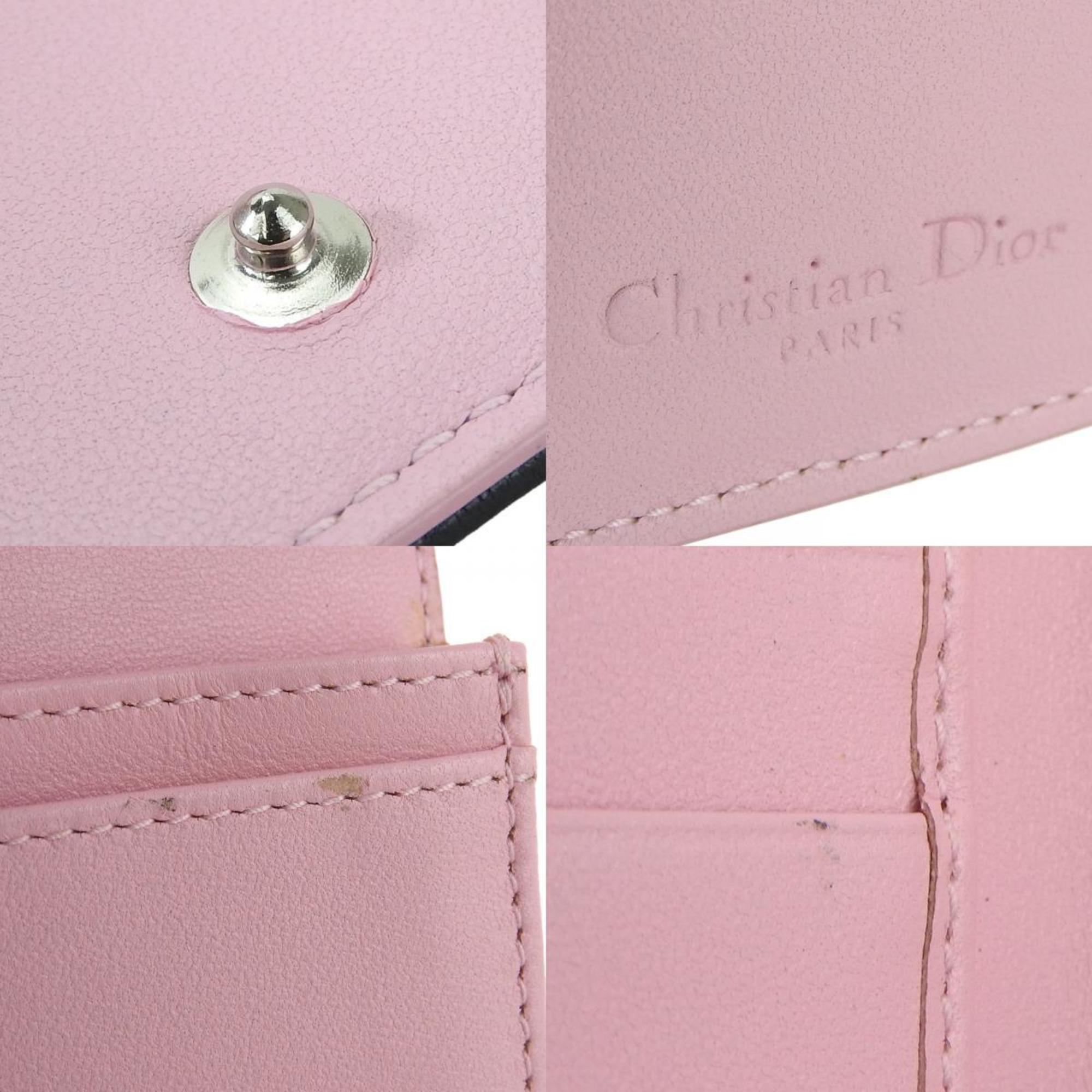 Christian Dior Business Card Holder/Card Case Cannage Leather Black Pink Accessories Women's