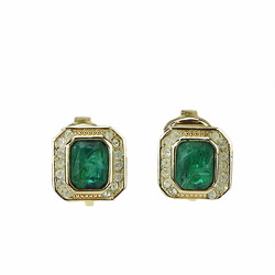 Christian Dior Earrings Metal Rhinestone Gold Green White Accessories Women's